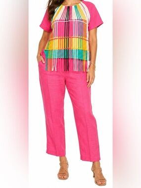 Vintage JSong Collection Linen Fringe 2 Piece Pant Set 90s Pink Size 16